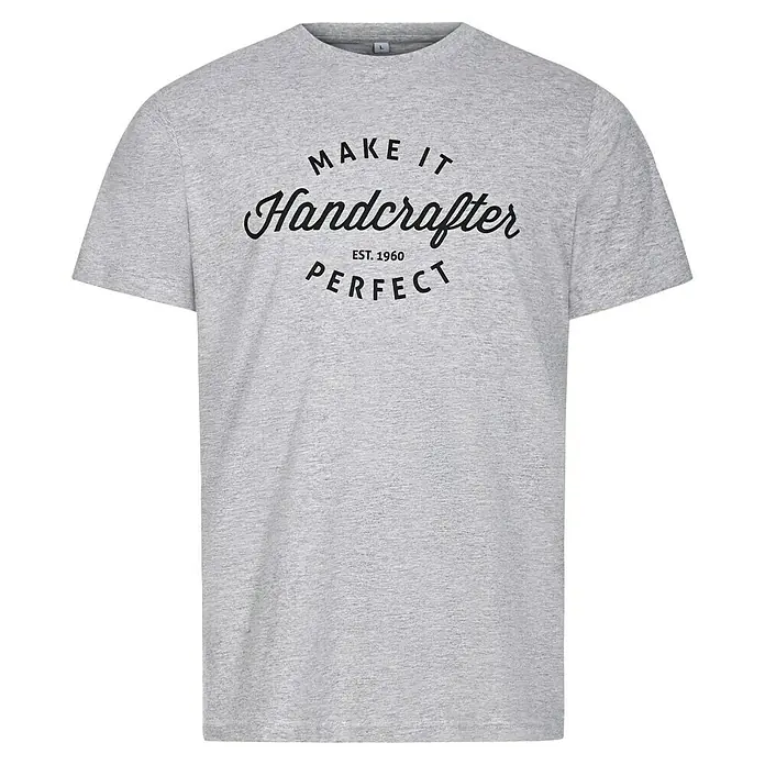 T-Shirt Handcrafter - Grau, L - Graues T-Shirt mit dem Aufdruck "Make it Handcrafter Perfect EST. 1960".