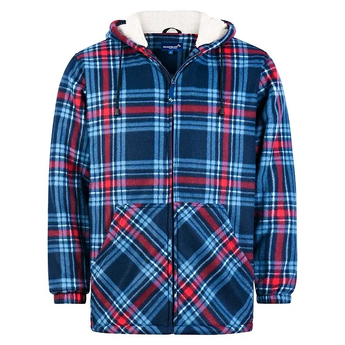 Scheibler Thermojacke - Rot/Blau, XXL - Blau-rot karierter Fleecejacke mit Kapuze und durchgehendem Reißverschluss, ideal für zusätzliche Wärme und Komfort an kühlen Tagen.
