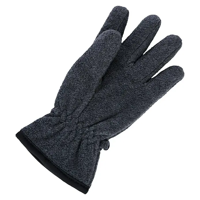 Elutex Winterhandschuhe - XL, Grau - Dieses Bild zeigt ein Paar graue Fleecehandschuhe auf schwarzem Hintergrund. Ideal für Outdoor-Aktivitäten bei kaltem Wetter.
