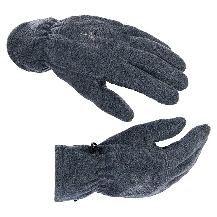 Winterhandschuhe Basic - XL, Grau - Zwei graue Fleecehandschuhe liegen auf einem schwarzen Hintergrund, ideal für kalte Tage und Outdoor-Aktivitäten.