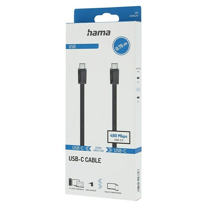 Hama USB-Kabel (0,75 m, USB C-Stecker, Schwarz) | BAUHAUS