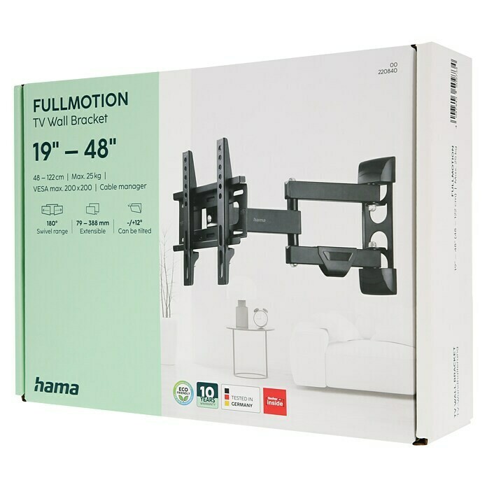 Hama TV-Wandhalterung schwenkbar (Passend für: Bildschirmdiagonale 19 - 48″, Belastbarkeit: 25 kg, Wandabstand: 7,9 cm - 38,8 cm) | BAUHAUS