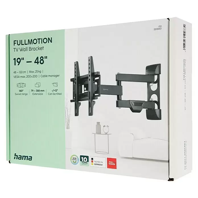 Hama TV-Wandhalterung schwenkbar - Passend für: Bildschirmdiagonale 19 - 48″, 48 - 122 cm, Belastbarkeit: 25 kg, Wandabstand: 7,9 cm - 38,8 cm - Schwarze, gelenkige Hama Fullmotion TV-Wandhalterung für 19-48" Fernseher (max. 25kg) mit Schwenk-, Auszugs- und Neigefunktion.