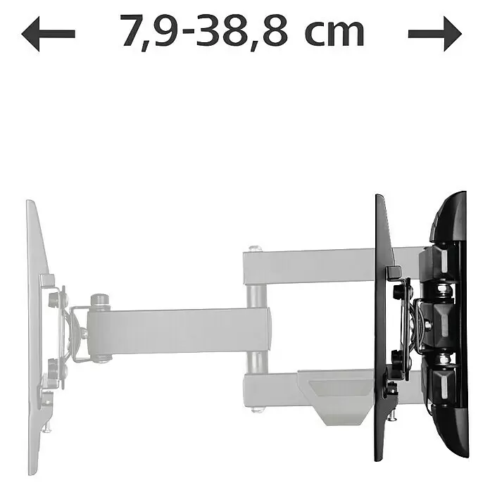 Hama TV-Wandhalterung schwenkbar - Passend für: Bildschirmdiagonale 19 - 48″, 48 - 122 cm, Belastbarkeit: 25 kg, Wandabstand: 7,9 cm - 38,8 cm - Voll ausgezogene silber-schwarze TV-Wandhalterung, Reichweite 7,9-38,8 cm.