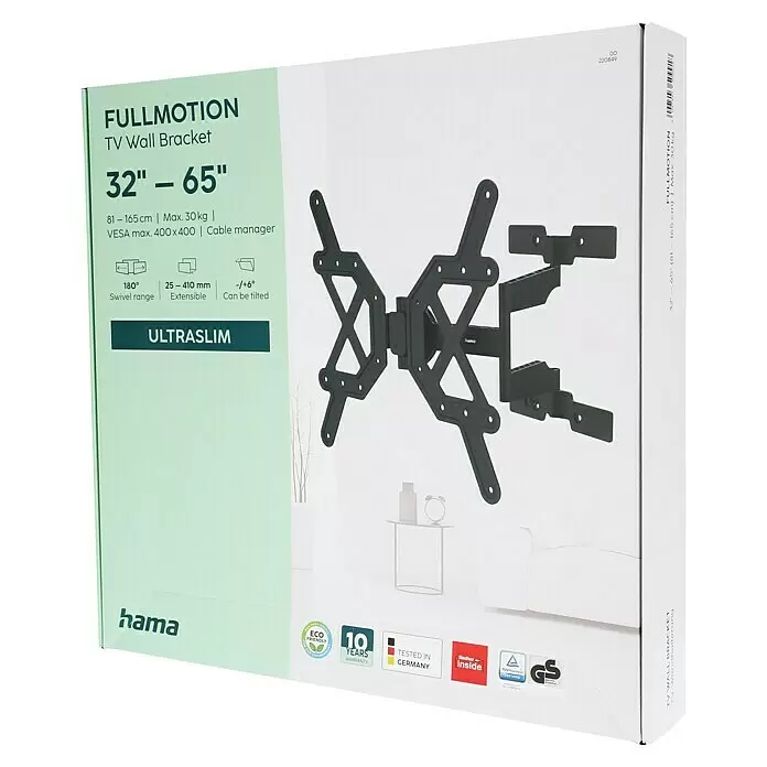 Hama TV-Wandhalterung schwenkbar - Passend für: Bildschirmdiagonale 32 - 65″, 81 - 165 cm, Belastbarkeit: 30 kg, Wandabstand: 2,5 cm - 41 cm - Schwarze Hama Fullmotion TV-Wandhalterung für 32-65 Zoll Fernseher, schwenk-, neig- und ausziehbar für flexible Sicht.