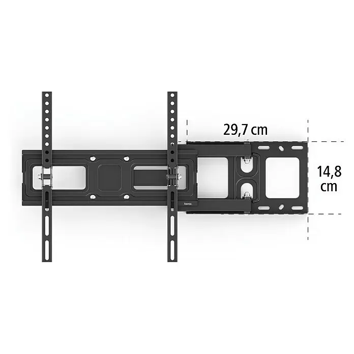 Hama TV-Wandhalterung schwenkbar - Passend für: Bildschirmdiagonale 32 - 65″, 81 - 165 cm, Belastbarkeit: 35 kg, Wandabstand: 9 cm - 42,5 cm - Schwarze Metall-TV-Wandhalterung mit Schwenkarm und Montageplatte, Maße 29,7 cm x 14,8 cm.