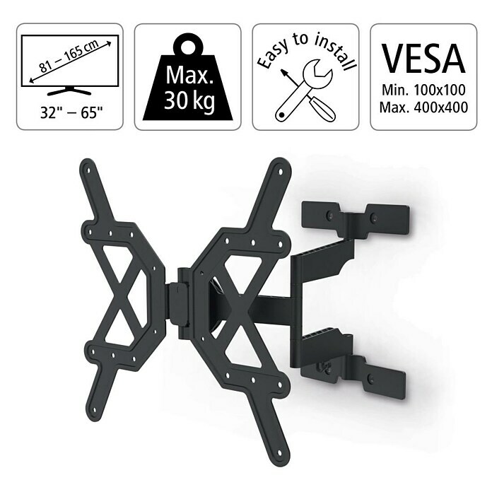 Hama TV-Wandhalterung schwenkbar (Passend für: Bildschirmdiagonale 32 - 65″, Belastbarkeit: 30 kg, Wandabstand: 2,5 cm - 41 cm) | BAUHAUS