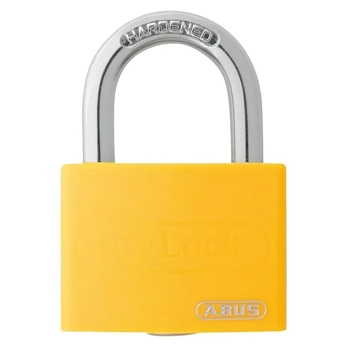 Abus Ecolution Candado T65AL/40 - An x Al: 43 x 62 mm, 1 ud., Aluminio - Candado amarillo ABUS con arco endurecido para mayor seguridad y protección contra robos.