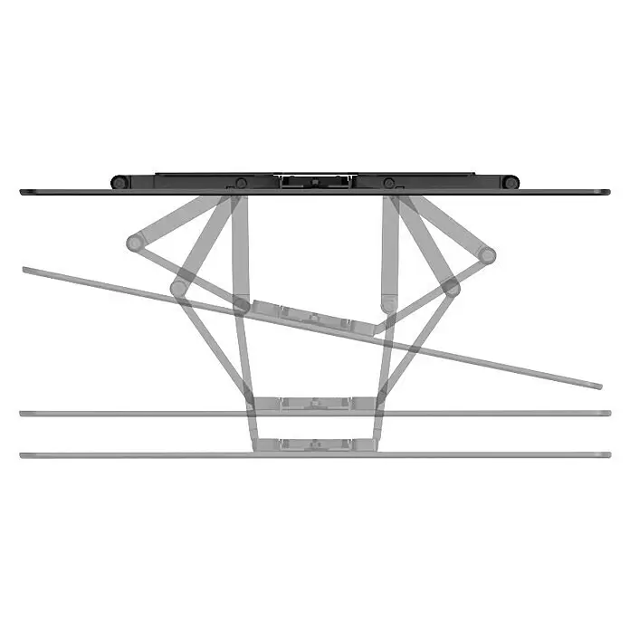 Hama TV-Wandhalterung schwenkbar Ultraslim - Passend für: Bildschirmdiagonale 37 - 90″, 94 - 228,6 cm, Belastbarkeit: 50 kg, Wandabstand: 2,3 cm - 27,8 cm - Dunkelgrauer Scherenhubmechanismus, transparente Ebenen zeigen seinen erweiterten Bewegungsbereich.