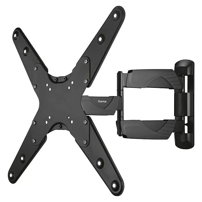 Hama TV-Wandhalterung schwenkbar - Passend für: Bildschirmdiagonale 32 - 65″, 81 - 165 cm, Belastbarkeit: 35 kg, Wandabstand: 5,8 cm - 52,1 cm - Schwarze, schwenkbare TV-Wandhalterung mit X-förmiger VESA-Platte.