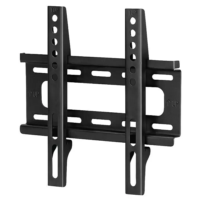 Hama TV-Wandhalterung starr - Passend für: Bildschirmdiagonale 19 - 46″, 48 - 117 cm, Belastbarkeit: 25 kg, Wandabstand: 2,5 cm - Schwarze TV-Wandhalterung aus Metall mit Montagearmen und Schlitzen, mit „UP“ für korrekte Installation gekennzeichnet.