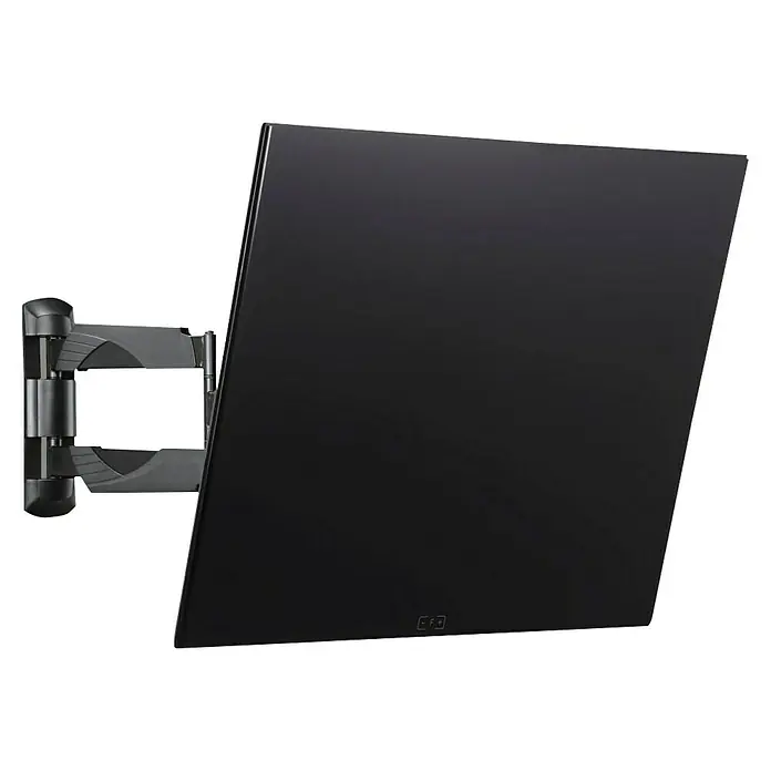 Hama TV-Wandhalterung schwenkbar - Passend für: Bildschirmdiagonale 32 - 65″, 81 - 165 cm, Belastbarkeit: 35 kg, Wandabstand: 5,8 cm - 52,1 cm - Nahaufnahme einer schwarzen, an einer Wandhalterung montierten LED-Anzeige mit Schwenkfunktion und Neigungsverstellung für optimale Sichtbarkeit.