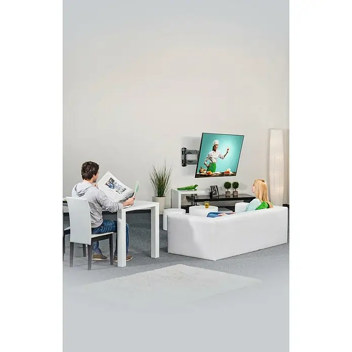 Hama TV-Wandhalterung schwenkbar - Passend für: Bildschirmdiagonale 32 - 65″, 81 - 165 cm, Belastbarkeit: 35 kg, Wandabstand: 5,8 cm - 52,1 cm - Eine verstellbare TV-Wandhalterung ermöglicht bequemes Fernsehen von Sofa oder Tisch aus. Das minimalistische Design passt gut in moderne Räume.