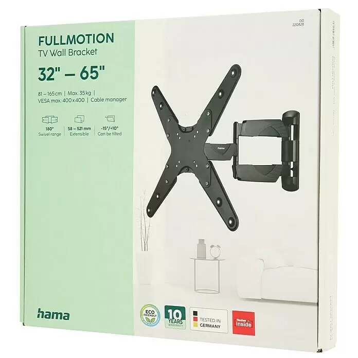 Hama TV-Wandhalterung schwenkbar - Passend für: Bildschirmdiagonale 32 - 65″, 81 - 165 cm, Belastbarkeit: 35 kg, Wandabstand: 5,8 cm - 52,1 cm - Schwarze Fullmotion TV-Wandhalterung mit Gelenkarm zum Schwenken, Neigen und Ausziehen eines Bildschirms.