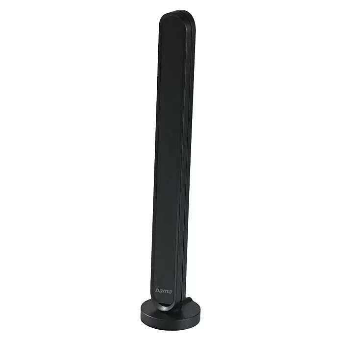 Hama Zimmerantenne Radio, aktiv - DAB+, DAB, UKW, Kabellänge: 1,5 m, Koax - Vertikale schwarze Hama-Antenne mit abgerundeter Oberseite und stabilem Rundsockel.