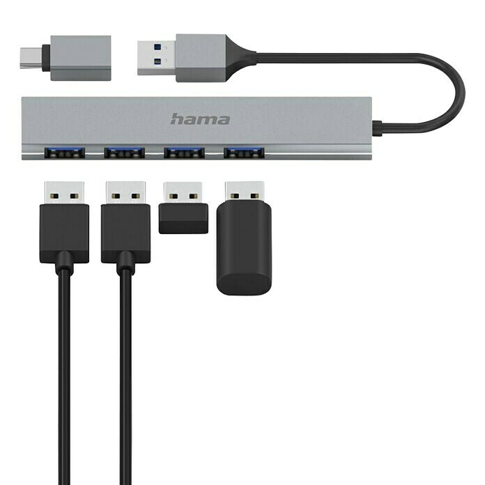 Hama USB-Hub 4 Ports, USB-3.2 Gen 1 (USB A-Stecker, USB C-Stecker, Bis zu 5 Gbit/s) | BAUHAUS