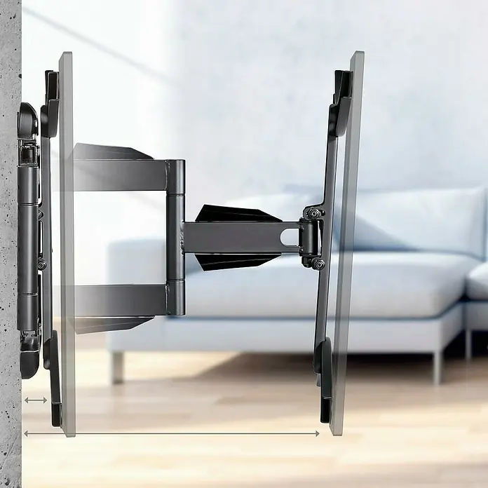 Hama TV-Wandhalterung schwenkbar - Passend für: Bildschirmdiagonale 32 - 65″, 81 - 165 cm, Belastbarkeit: 35 kg, Wandabstand: 5,2 cm - 40,7 cm - Nahaufnahme einer schwenkbaren TV-Wandhalterung, die Flexibilität bei der Positionierung des Fernsehers im Raum bietet.