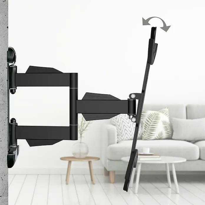 Hama TV-Wandhalterung schwenkbar - Passend für: Bildschirmdiagonale 32 - 65″, 81 - 165 cm, Belastbarkeit: 35 kg, Wandabstand: 5,2 cm - 40,7 cm - Nahaufnahme einer schwarzen, schwenkbaren TV-Wandhalterung, die an einer Wand befestigt ist und einen flexiblen Betrachtungswinkel ermöglicht.