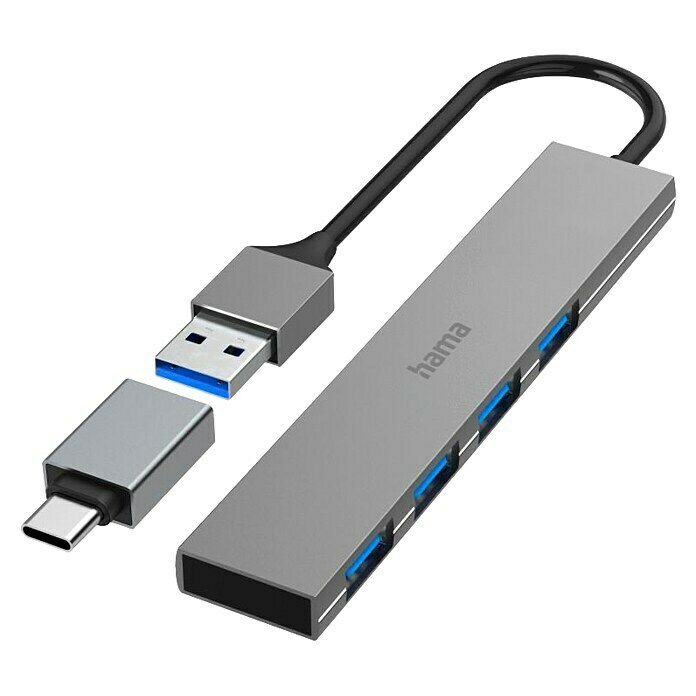 Hama USB-Hub 4 Ports, USB-3.2 Gen 1 (USB A-Stecker, USB C-Stecker, Bis zu 5 Gbit/s) | BAUHAUS