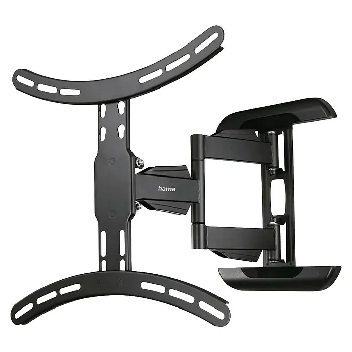 Hama TV-Wandhalterung schwenkbar - Passend für: Bildschirmdiagonale 32 - 65″, 81 - 165 cm, Belastbarkeit: 35 kg, Wandabstand: 5,2 cm - 40,7 cm - Nahaufnahme einer schwarzen Hama-Wandhalterung für Fernseher mit schwenkbaren Armen, ideal für flexible Bildschirmpositionierung.