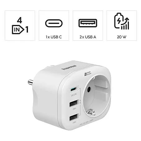 Hama  USB-Ladegerät Mehrfachstecker 4er