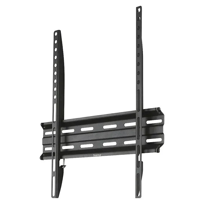 Hama TV-Wandhalterung starr - Passend für: Bildschirmdiagonale 32 - 65″, 81 - 165 cm, Belastbarkeit: 35 kg, Wandabstand: 2,3 cm - Nahaufnahme einer schwarzen Hama TV-Wandhalterung, die eine stabile und flexible Lösung für die Montage Ihres Fernsehers bietet.