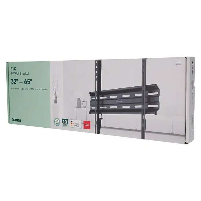 Hama TV-Wandhalterung starr - Passend für: Bildschirmdiagonale 32 - 65″, 81 - 165 cm, Belastbarkeit: 35 kg, Wandabstand: 2,3 cm - Das Produkt ist eine Hama FIX TV-Wandhalterung für Fernseher von 32 bis 65 Zoll, mit maximaler VESA-Kompatibilität von 400x400.