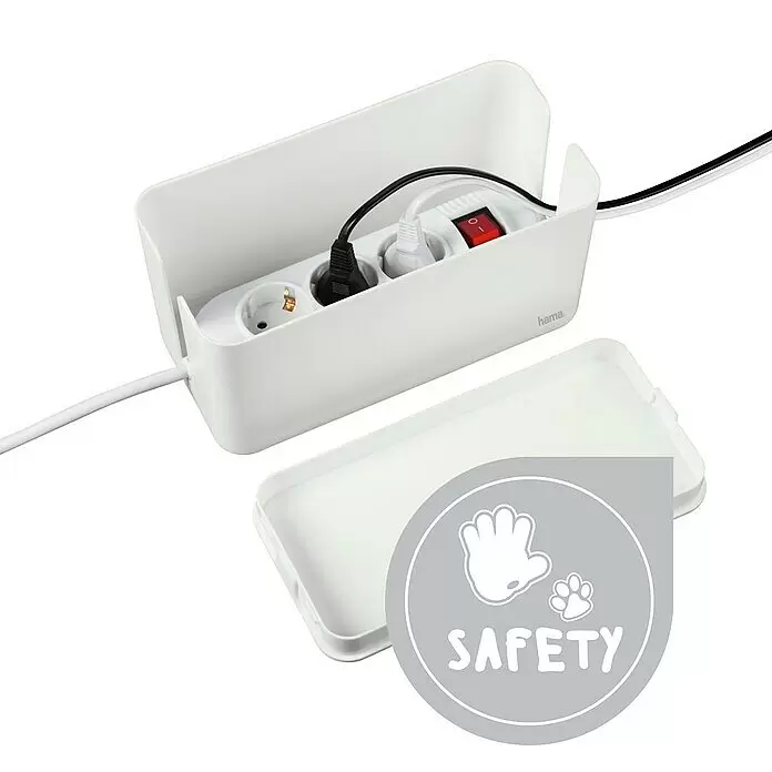 Hama Kabelbox Mini - Weiß - Weiße Kabelmanagementbox mit integrierter Steckdosenleiste und offenem Deckel, für mehr Sicherheit.