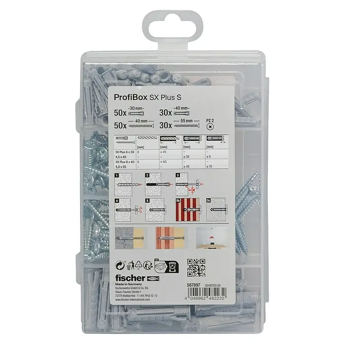 Fischer Dübel- & Schraubenbox SX Plus S - 160 -tlg. - ProfiBox SX Plus S mit Dübeln und Schrauben in verschiedenen Größen, ideal für Befestigungen im Haushalt.