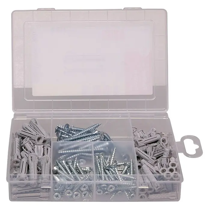 Fischer Dübel- & Schraubenbox SX Plus S - 160 -tlg. - Dose mit verschiedenen Größen von Schrauben und Dübeln, die für alle Heimwerkerprojekte eine breite Palette an Befestigungsoptionen bietet.
