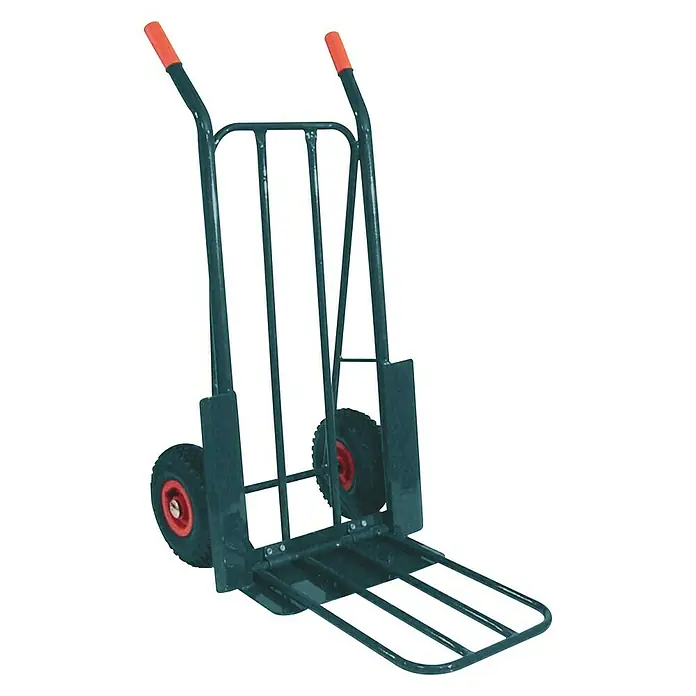 Altrad Carretilla de mano con plataforma - Metal - Carretilla de mano gris con mangos y ruedas rojas, ideal para el transporte fácil de cargas pesadas.