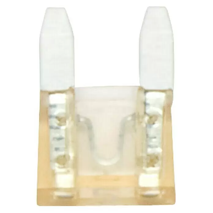 SWG Flachstecksicherungen Mini - L x B: 11,4 x 8,7 mm, 5 A - Transparentes Kfz-Flachsicherung mit weißem Kunststoffoberteil und Metallkontakten.