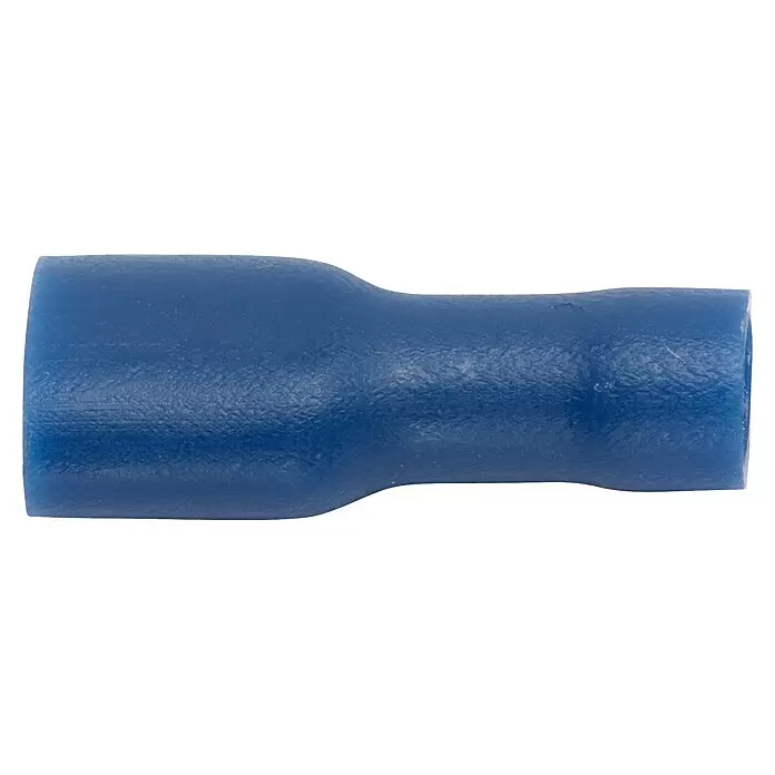 Flachsteckhülsen vollisoliert - Breite: 6,3 mm, 1,5 mm² - 2,5 mm², 5 Stk., Blau - Blauer isolierter elektrischer Quetschverbinder.