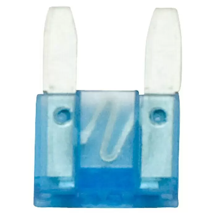 SWG Flachstecksicherungen Mini - L x B: 11,4 x 8,7 mm, 15 A - Blauer Kunststoff-Sicherungsautomat mit weißen Stiften.