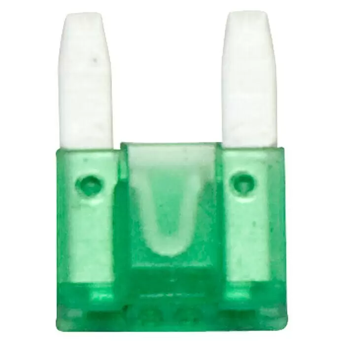 SWG Flachstecksicherungen Mini - L x B: 11,4 x 8,7 mm, 30 A - Grünes Kunststoff-Kfz-Sicherung.