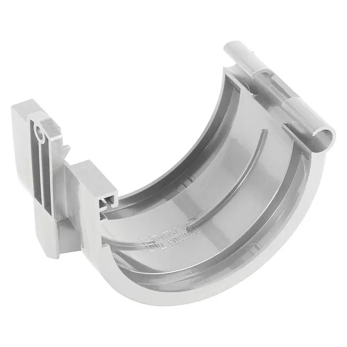 Dakota Conector de canalón - Anchura nominal: 125 mm, Plástico, Blanco - La imagen muestra una conexión de canalón de lluvia de plástico gris, utilizada para la instalación en canalones de techo.