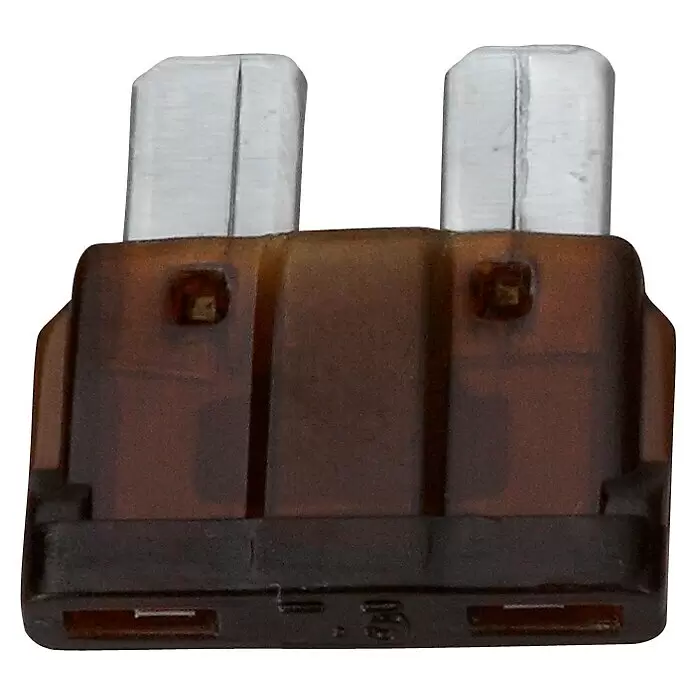 SWG Flachstecksicherungen Standard - L x B: 19,3 x 12 mm, 7,5 A, 5 Stk. - Braune Kfz-Stecksicherung mit silbernen Metallkontakten und sichtbarem Sicherungselement.