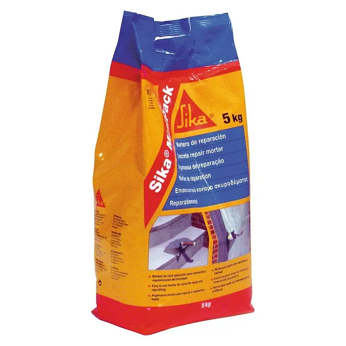 Sika Mortero de reparación MiniPack - 5 kg - Imagen de un Sika MiniPack de 5 kg de mortero de reparación de hormigón, ideal para reparaciones rápidas y sencillas.
