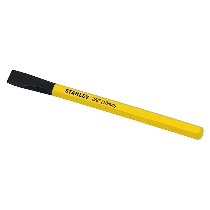Stanley Cincel plano - An x L: 10 x 140 mm, Acero - Cincel frío Stanley de 3/8" (10 mm) con mango amarillo y hoja de acero endurecido negro para trabajos precisos en madera y piedra.