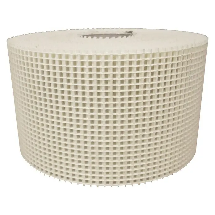 Placo Saint-Gobain Cinta autoadhesiva Placofinish - 90 m x 50 mm - Un producto en rollo grande con un patrón de cuadrícula en un color claro, versátil en su uso y destacado por su estabilidad.