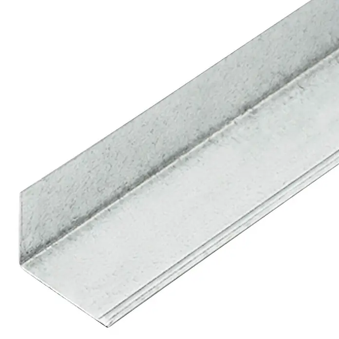 Placo Saint-Gobain Perfil angular - 3 m x 22 mm x 22 mm, Acero, Plateado - Un primer plano de un perfil angular de metal galvanizado, utilizado en la industria de la construcción, que proporciona estabilidad y soporte.