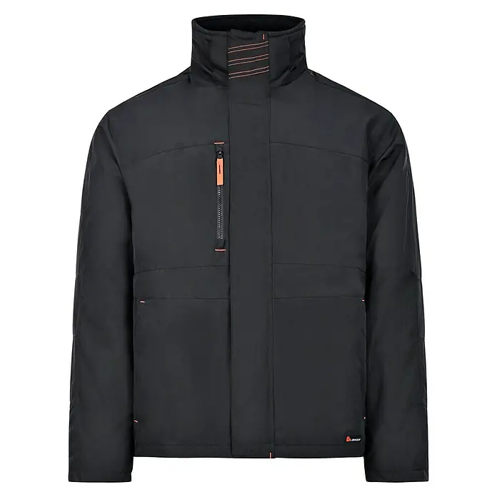 L.Brador Winterjacke 2190P - Schwarz, XXL - Schwarze Winterjacke mit Stehkragen, Frontreißverschluss und orangefarbenen Details für Herren. Ideal für kalte Tage.