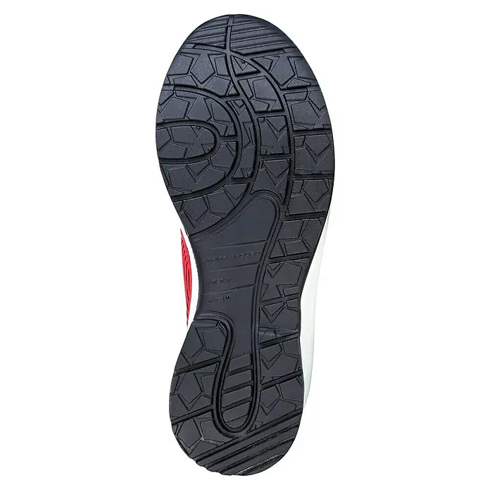 Steitz Secura Sicherheitshalbschuh CP 4360 SF - Schuhgröße: 39, S3 - Nahaufnahme der Sohle eines Sportschuhs mit einzigartigem Muster für optimale Traktion und Haltbarkeit beim Sport oder im Alltag.