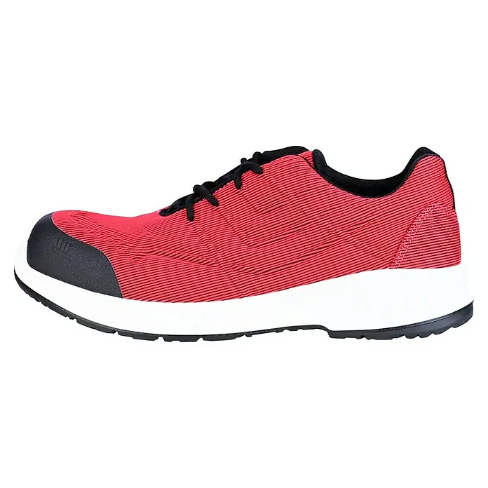 Steitz Secura Sicherheitshalbschuh CP 4360 SF - Schuhgröße: 39, S3 - Roter und schwarzer Sicherheitsschuh mit weißer Sohle, ideal für Arbeiten, die Schutz und Komfort erfordern.