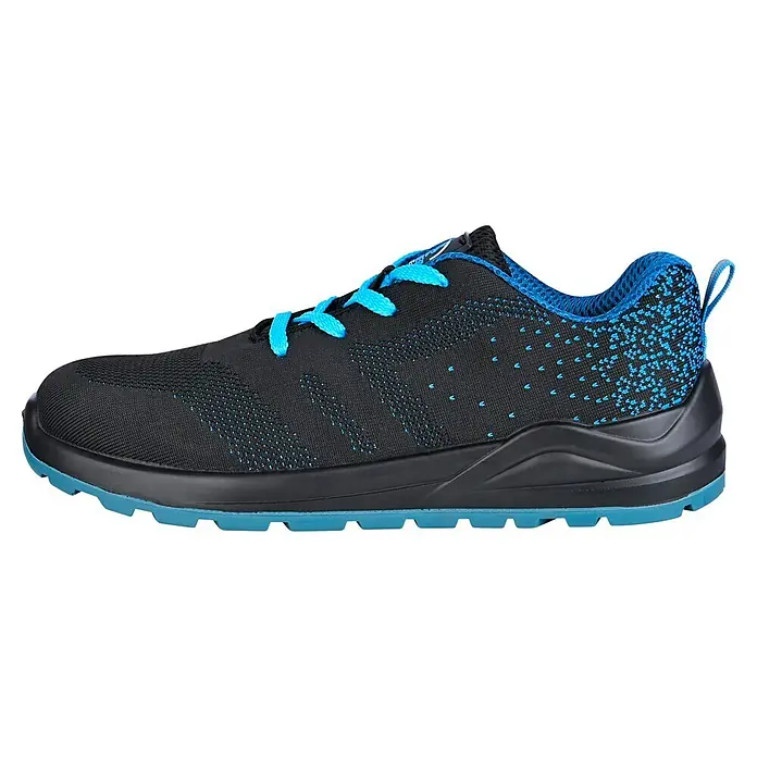 Sicherheitshalbschuh Bluestar S1 - Schuhgröße: 44, S1 - Schwarzer und blauer Sicherheitsschuh, ideal für Arbeit und Freizeit, mit Schnürsenkeln und bequemer Sohle.