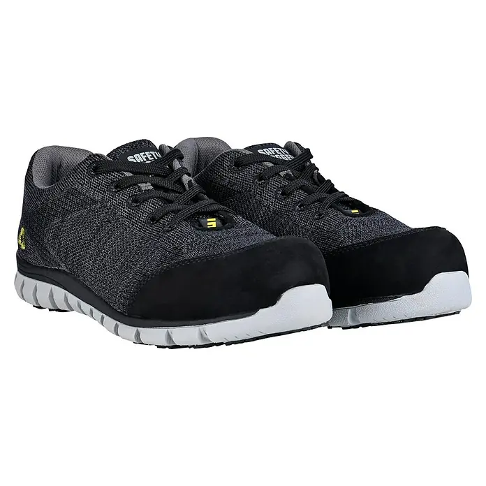 Safety Jogger Sicherheitshalbschuh Morris S1P - 45, Schutzklasse nach EN ISO 20345: S1P, Schwarz - Das Bild zeigt ein Paar graue Safety Jogger Arbeitsschuhe mit schwarzen Akzenten, ideal für den Einsatz in verschiedenen Arbeitsumgebungen.