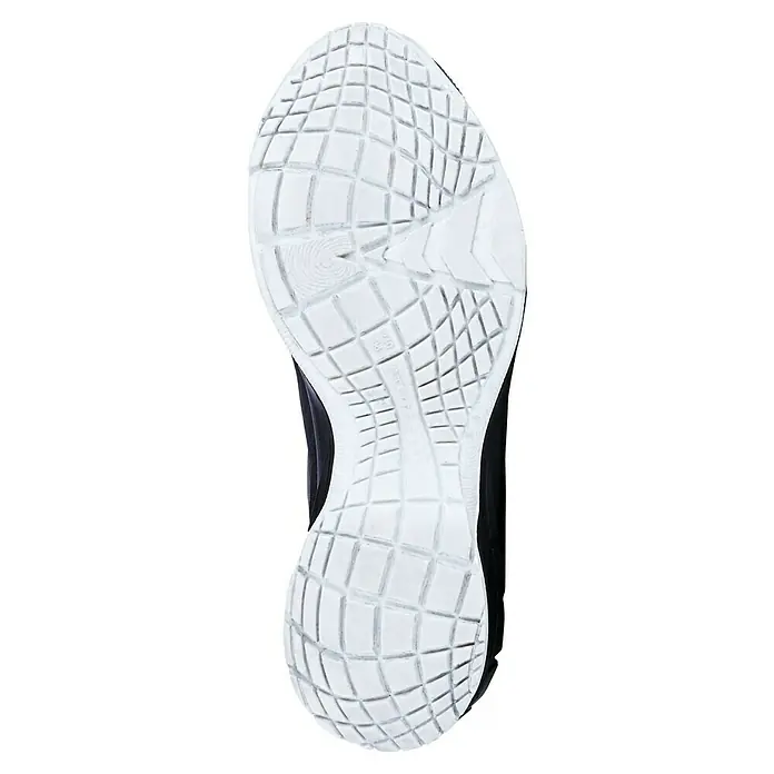 Steitz Secura Sicherheitshalbschuh NORA - 42, Schwarz - Bild der Sohle eines Sportschuhs mit einem weißen, quadratischen Gittermuster auf schwarzem Hintergrund.