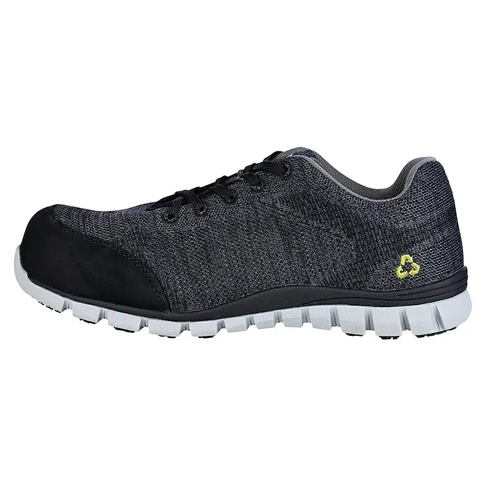 Safety Jogger Sicherheitshalbschuh Morris S1P - 41, Schutzklasse nach EN ISO 20345: S1P, Schwarz - Abgebildeter grauer Sicherheitsschuh mit schwarzem Zehenschutz und weißer Sohle für optimalen Schutz und Komfort bei der Arbeit.