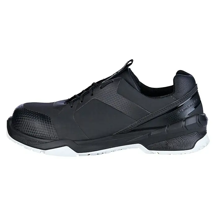 Steitz Secura Sicherheitshalbschuh NORA - 42, Schwarz - Stylischer schwarzer Sicherheitsschuh mit weißer Sohle für optimalen Schutz und Komfort im Arbeitsalltag.
