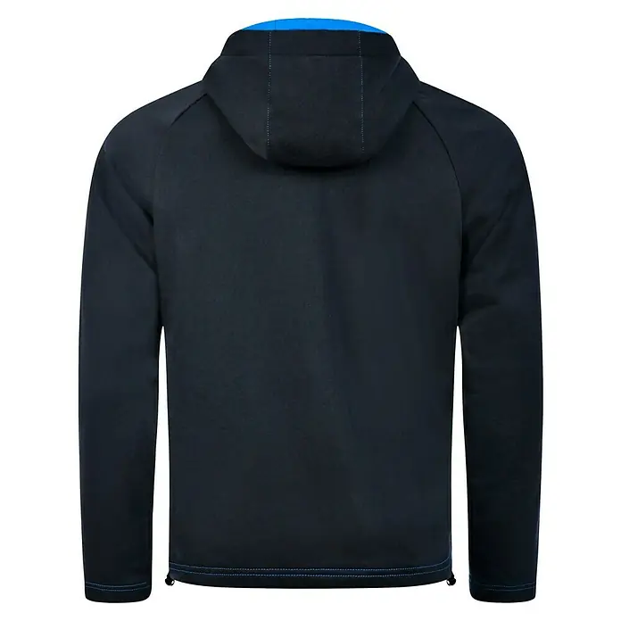 Puma Workwear Kapuzenpullover Champ - Carbon, Größe: XXL - Rückansicht einer dunkelblauen Kapuzenjacke mit blauen Akzenten. Ideal für Sport und Freizeit, bietet Komfort und Stil.